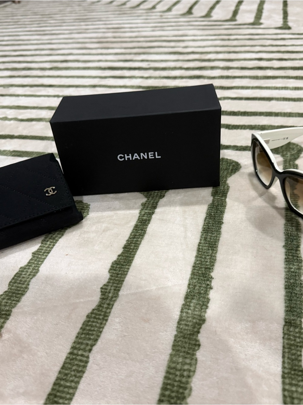 CHANEL Black and White Sunglasses with Gradient Lenses